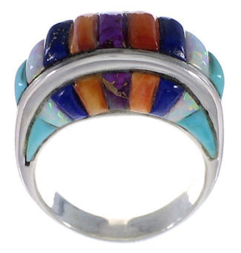Multicolor Inlay Jewelry Sterling Silver Ring Size 8-1/2 AX37453